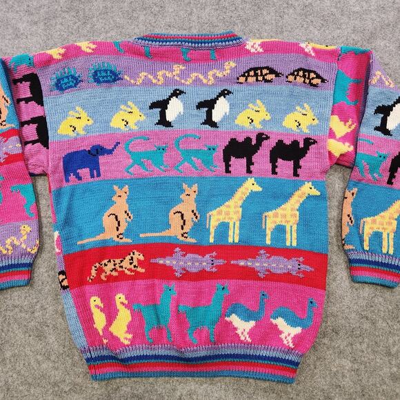 VTG Christine Foley Womens Size 1 Noah's Ark Animal AOP Knit Cardigan Sweater - Picture 11 of 12